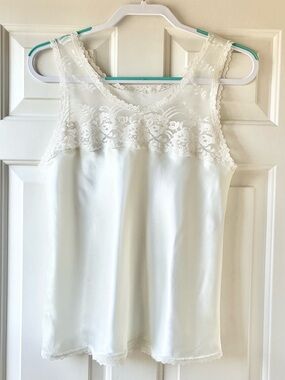 Feather Bed Intimates Ivory Lace Trim Satin Camisole Size M